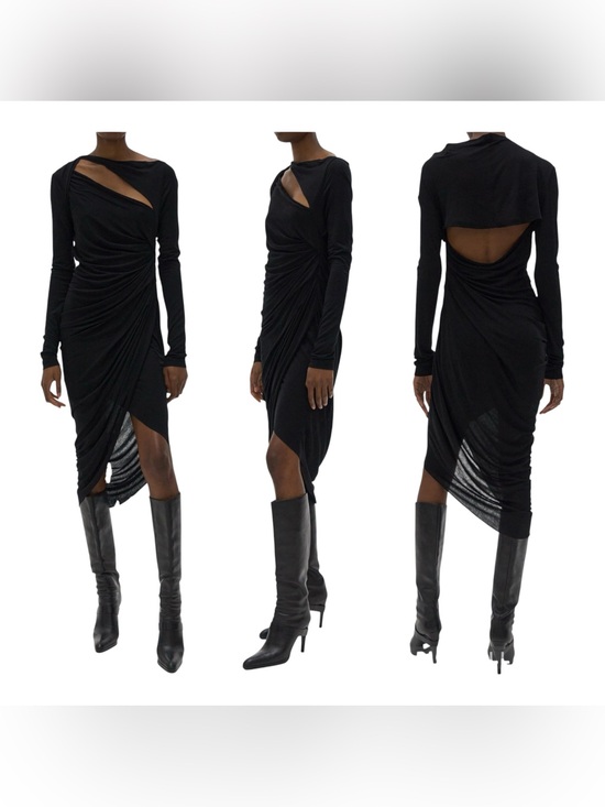 Helmut Lang Dresses & Skirts - Helmut Lang Scala Dress M Black Draped Cutout Open Back Asymmetrical Midi